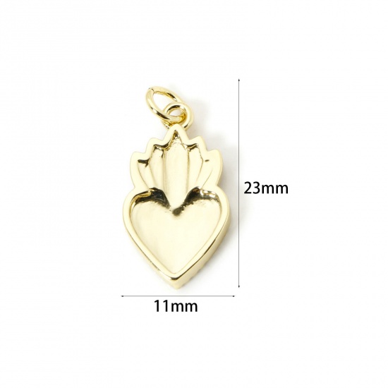 Bild von Umweltfreundlich Messing Religiös Charms 18K Echtgold plattiert Emaille Ex Voto Herz 23mm x 11mm