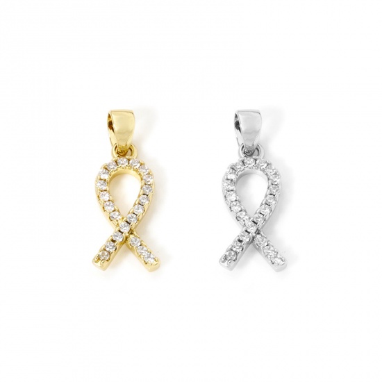 Imagen de 1 Unidad Respetuoso del Medio Ambiente Latón Colgantes Charms Oro Real Chapado Cinta Claro Circón Artificial 20mm x 8mm