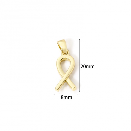 Imagen de 1 Unidad Respetuoso del Medio Ambiente Latón Colgantes Charms Oro Real Chapado Cinta Claro Circón Artificial 20mm x 8mm