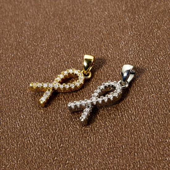 Imagen de 1 Unidad Respetuoso del Medio Ambiente Latón Colgantes Charms Oro Real Chapado Cinta Claro Circón Artificial 20mm x 8mm