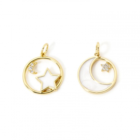 Umweltfreundlich Messing Galaxis Charms 18K Echtgold plattiert Emaille Rund Micro Pave Klar Kubischer Zirkon 19mm x 14mm
