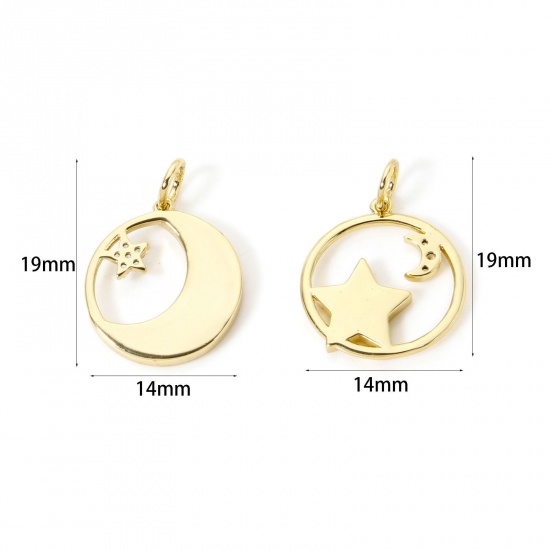 Imagen de 2 Unidades Respetuoso del Medio Ambiente Latón Galaxia Colgantes 18K Oro Real Chapado Esmalte Ronda Micro Pave Claro Circón Artificial 19mm x 14mm