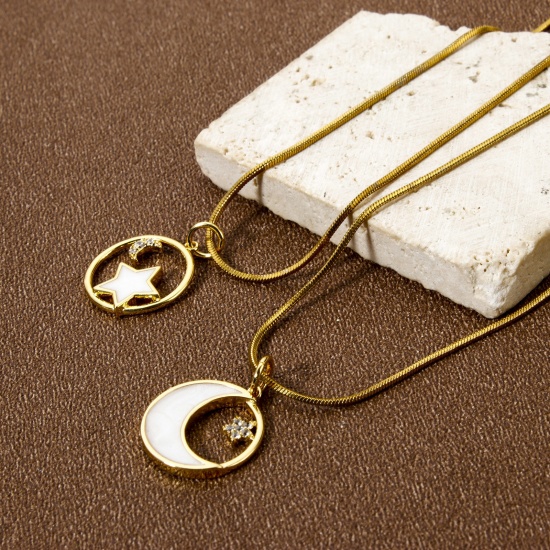 Imagen de 2 Unidades Respetuoso del Medio Ambiente Latón Galaxia Colgantes 18K Oro Real Chapado Esmalte Ronda Micro Pave Claro Circón Artificial 19mm x 14mm