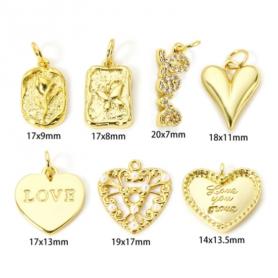 Image de 2 Pcs Breloques La Saint Valentin Respectueux de la Nature en Laiton Plaqué Or Véritable 18K Cœur Rose