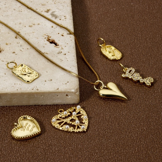 Image de 2 Pcs Breloques La Saint Valentin Respectueux de la Nature en Laiton Plaqué Or Véritable 18K Cœur Rose