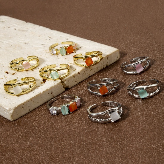 Picture of Eco-friendly Stylish Real Gold Plated Brass & Resin Open Rings For Women 16.9mm(US Size 6.5)