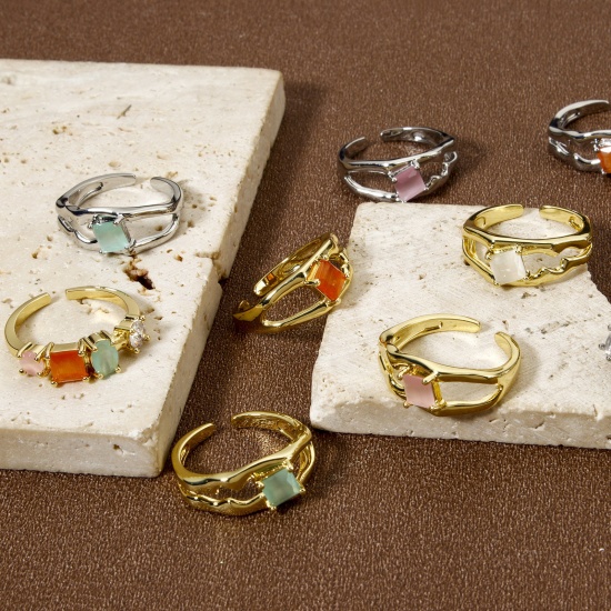 Picture of Eco-friendly Stylish Real Gold Plated Brass & Resin Open Rings For Women 16.9mm(US Size 6.5)