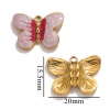 Picture of Eco-friendly PVD Vacuum Plating 304 Stainless Steel Charms Gold Plated Enamel Butterfly Animal 20mm x 15.5mm