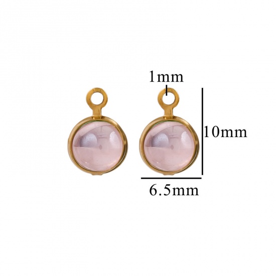 Picture of Eco-friendly 304 Stainless Steel & Glass Mini Charms Round 6.5mm x 10mm