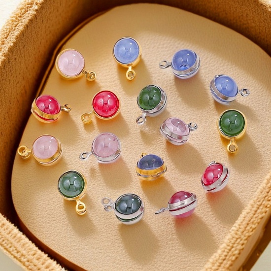 Picture of Eco-friendly 304 Stainless Steel & Glass Mini Charms Round 6.5mm x 10mm