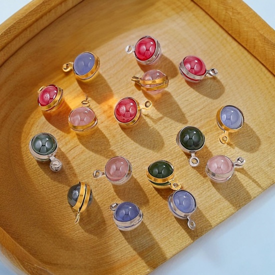 Picture of Eco-friendly 304 Stainless Steel & Glass Mini Charms Round 6.5mm x 10mm