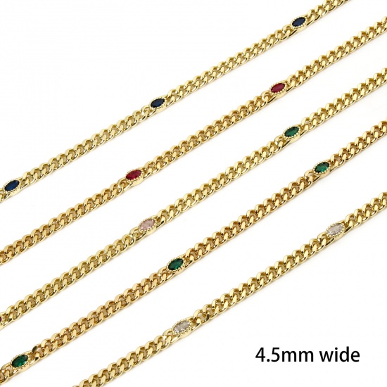 Picture of Eco-friendly Brass Curb Link Chain For Handmade DIY Jewelry Making Findings Oval 18K Real Gold Plated 4.5mm