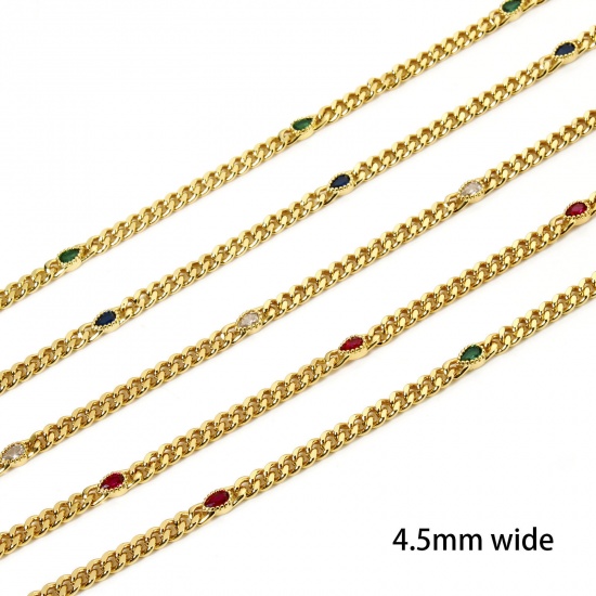 Imagen de 1 M Respetuoso del Medio Ambiente Latón Cadenas de Curb Para Accesorios Hechos a Mano para Hacer Joyas Gota 18K Oro Real Chapado 4.5mm
