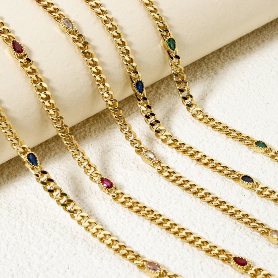 Imagen de 1 M Respetuoso del Medio Ambiente Latón Cadenas de Curb Para Accesorios Hechos a Mano para Hacer Joyas Gota 18K Oro Real Chapado 4.5mm