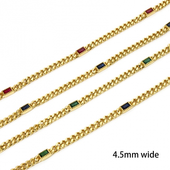Bild von Umweltfreundlich Messing Panzerkette Kette Für handgefertigte Schmuckherstellung Rechteck 18K Echtgold plattiert 4.5mm
