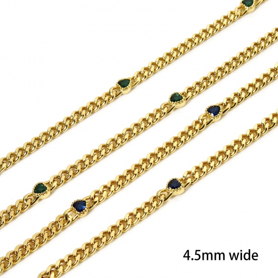 Imagen de 1 M Respetuoso del Medio Ambiente Latón Cadenas de Curb Para Accesorios Hechos a Mano para Hacer Joyas Corazón 18K Oro Real Chapado 4.5mm