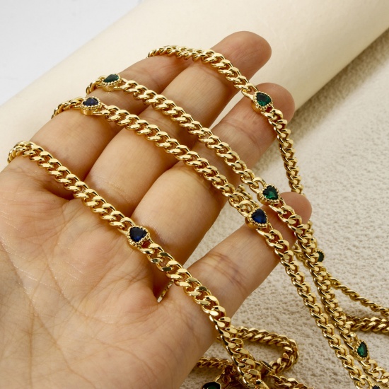 Imagen de 1 M Respetuoso del Medio Ambiente Latón Cadenas de Curb Para Accesorios Hechos a Mano para Hacer Joyas Corazón 18K Oro Real Chapado 4.5mm