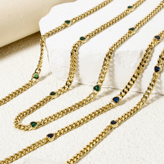 Imagen de 1 M Respetuoso del Medio Ambiente Latón Cadenas de Curb Para Accesorios Hechos a Mano para Hacer Joyas Corazón 18K Oro Real Chapado 4.5mm