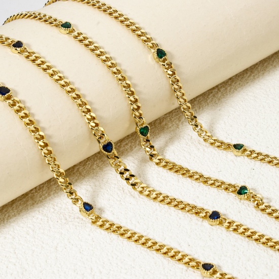Imagen de 1 M Respetuoso del Medio Ambiente Latón Cadenas de Curb Para Accesorios Hechos a Mano para Hacer Joyas Corazón 18K Oro Real Chapado 4.5mm