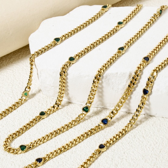 Imagen de 1 M Respetuoso del Medio Ambiente Latón Cadenas de Curb Para Accesorios Hechos a Mano para Hacer Joyas Corazón 18K Oro Real Chapado 4.5mm