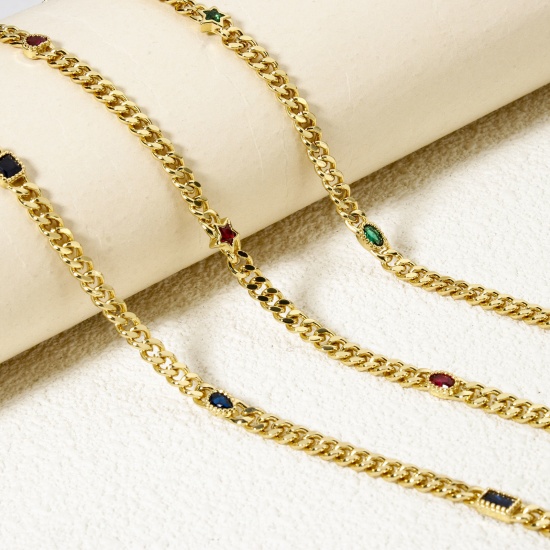 Bild von Umweltfreundlich Messing Panzerkette Kette Für handgefertigte Schmuckherstellung Geometrie 18K Echtgold plattiert 4.5mm
