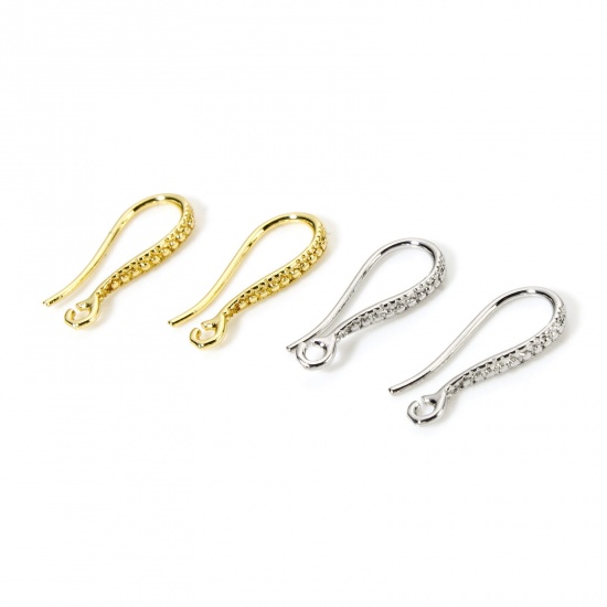 Picture of Eco-friendly Brass Ear Wire Hooks Earrings For DIY Jewelry Making Accessories Real Gold Plated 16mm x 7mm, Post/ Wire Size: 0.7mm