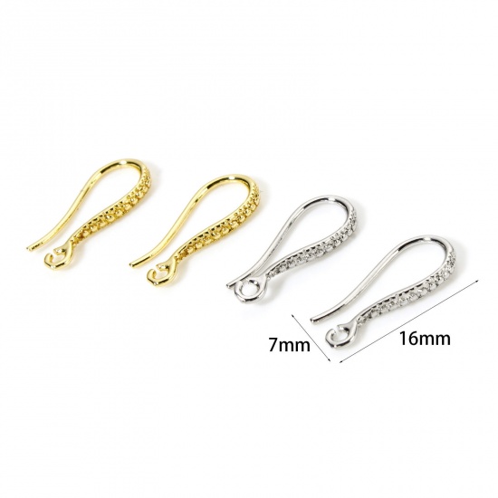 Picture of Eco-friendly Brass Ear Wire Hooks Earrings For DIY Jewelry Making Accessories Real Gold Plated 16mm x 7mm, Post/ Wire Size: 0.7mm