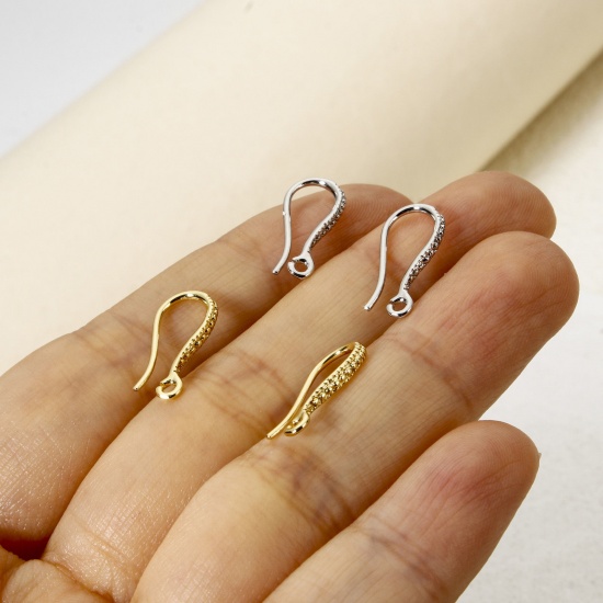 Picture of Eco-friendly Brass Ear Wire Hooks Earrings For DIY Jewelry Making Accessories Real Gold Plated 16mm x 7mm, Post/ Wire Size: 0.7mm