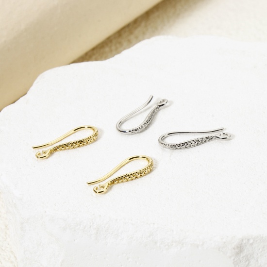 Picture of Eco-friendly Brass Ear Wire Hooks Earrings For DIY Jewelry Making Accessories Real Gold Plated 16mm x 7mm, Post/ Wire Size: 0.7mm