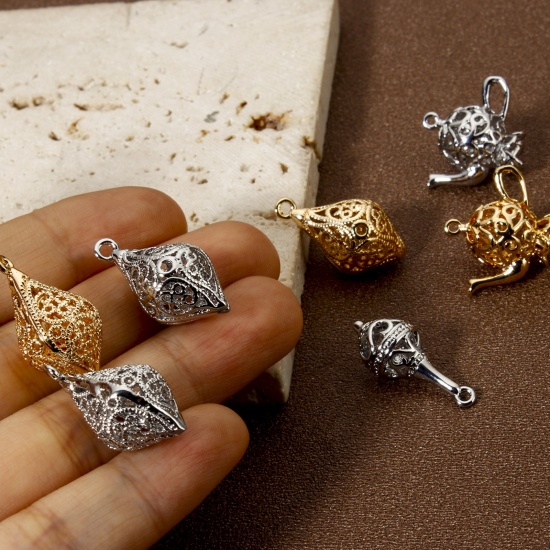 Immagine di 2 Pz Ecologico Ottone Ciondoli Vero Oro Placcato 3D