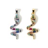 Picture of Eco-friendly Brass Pendants Real Gold Plated Snake Animal Micro Pave Multicolour Cubic Zirconia 3.7cm x 1.3cm
