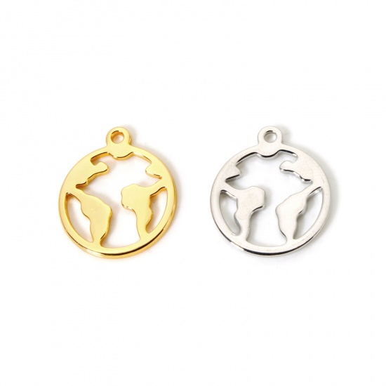 Image de 5 Pcs Breloques Respectueux de la Nature en Laiton Plaqué Or Véritable Rond Carte 18mm x 15mm