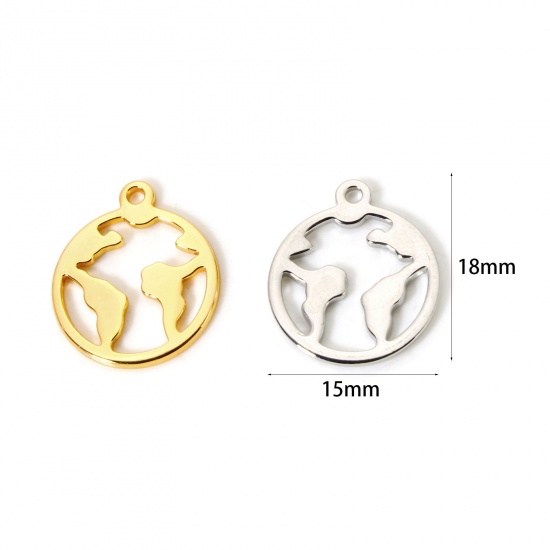 Image de 5 Pcs Breloques Respectueux de la Nature en Laiton Plaqué Or Véritable Rond Carte 18mm x 15mm