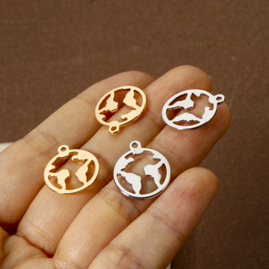 Image de 5 Pcs Breloques Respectueux de la Nature en Laiton Plaqué Or Véritable Rond Carte 18mm x 15mm