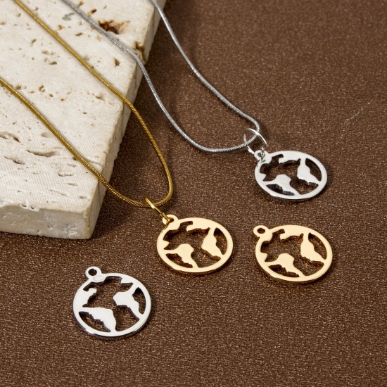 Image de 5 Pcs Breloques Respectueux de la Nature en Laiton Plaqué Or Véritable Rond Carte 18mm x 15mm
