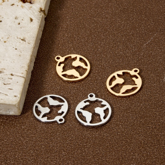 Image de 5 Pcs Breloques Respectueux de la Nature en Laiton Plaqué Or Véritable Rond Carte 18mm x 15mm