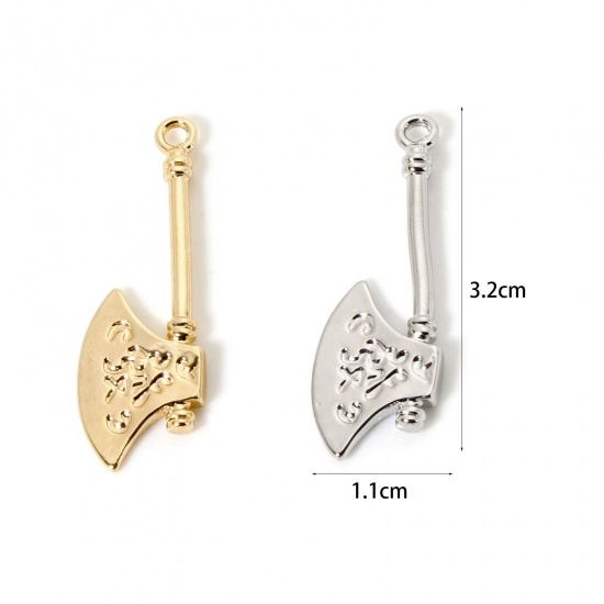 Imagen de 2 Unidades Respetuoso del Medio Ambiente Latón Colgantes Oro Real Chapado Hacha 3D 3.2cm x 1.1cm
