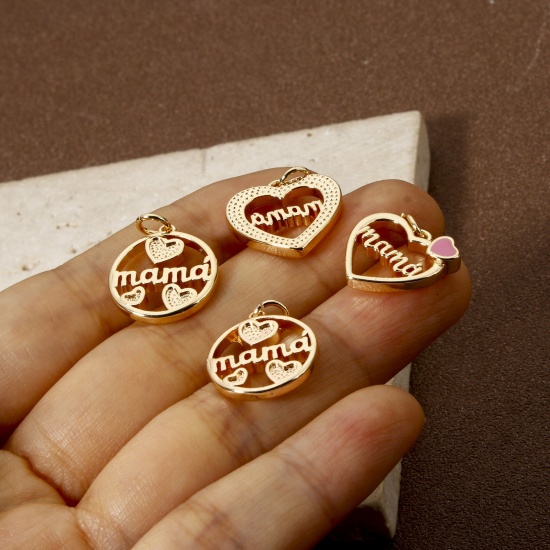 Picture of Eco-friendly Brass Mother's Day Charms 18K Real Gold Plated English Vocabulary Message " Mama "
