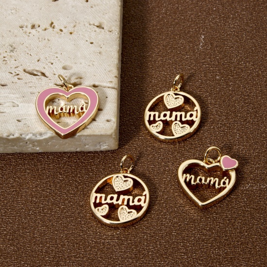 Picture of Eco-friendly Brass Mother's Day Charms 18K Real Gold Plated English Vocabulary Message " Mama "