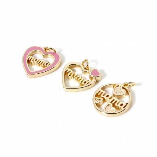 Picture of Eco-friendly Brass Mother's Day Charms 18K Real Gold Plated English Vocabulary Message " Mama "