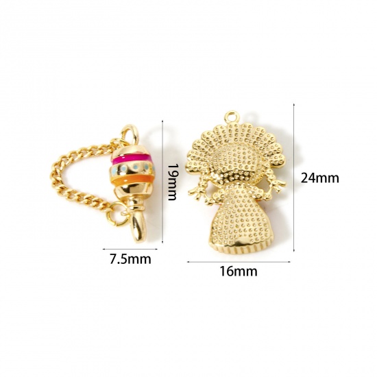 Immagine di 2 Pz Ecologico Ottone Ciondoli 18K Vero Oro Placcato Multicolore Smalto