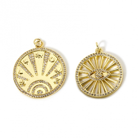 Imagen de 1 Unidad Respetuoso del Medio Ambiente Latón Colgantes 18K Oro Real Chapado Ronda Micro Pave Claro Circón Artificial