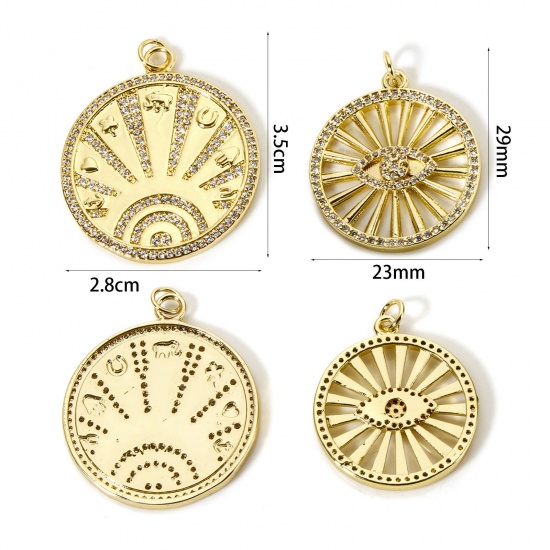 Imagen de 1 Unidad Respetuoso del Medio Ambiente Latón Colgantes 18K Oro Real Chapado Ronda Micro Pave Claro Circón Artificial