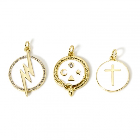 Eco-friendly Brass Charms 18K Real Gold Plated White Enamel Round Eco-friendly Brass Charms 18K Real Gold Plated White Enamel Round