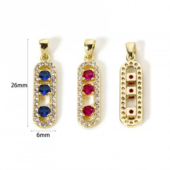 Image de 1 Piece Eco-friendly Brass Charms 18K Real Gold Plated Oval Micro Pave 26mm x 6mm