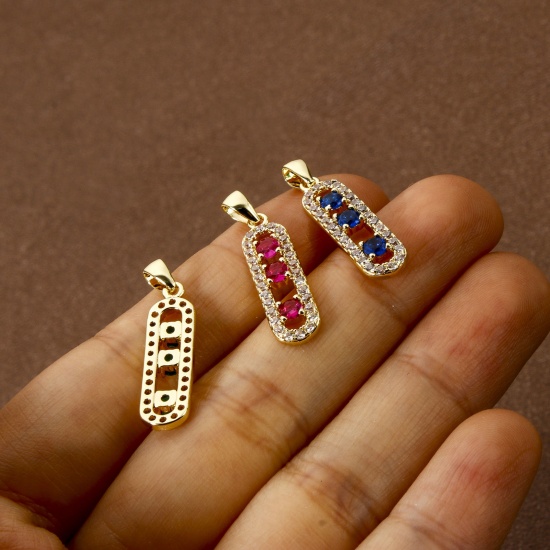 Image de 1 Piece Eco-friendly Brass Charms 18K Real Gold Plated Oval Micro Pave 26mm x 6mm