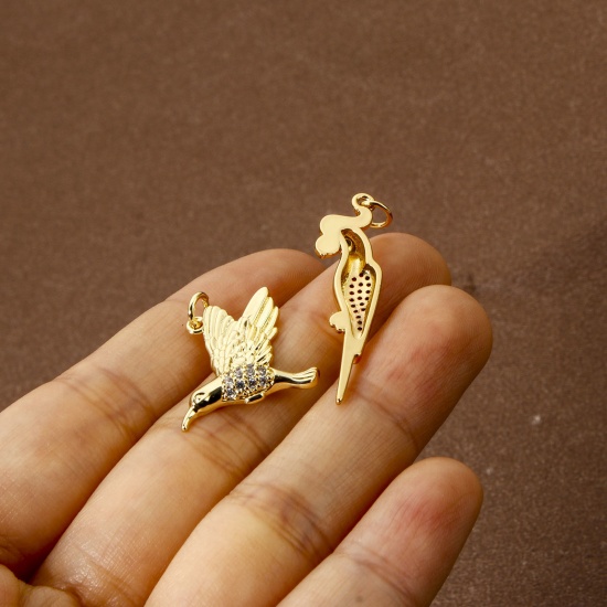 Imagen de 1 Unidad Respetuoso del Medio Ambiente Latón Colgantes 18K Oro Real Chapado Pájaro Micro Pave