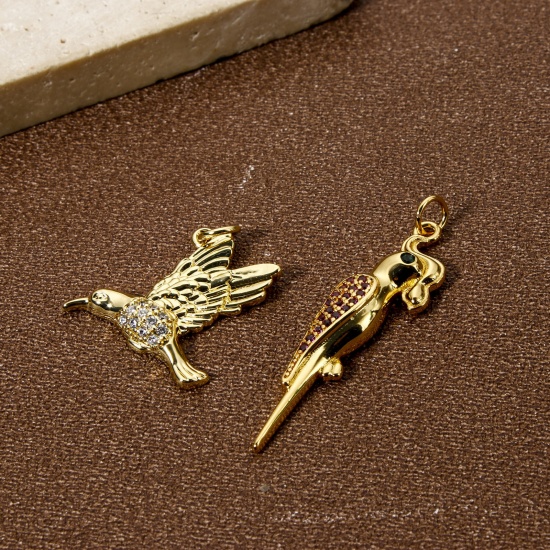Imagen de 1 Unidad Respetuoso del Medio Ambiente Latón Colgantes 18K Oro Real Chapado Pájaro Micro Pave