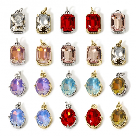 Picture of Eco-friendly Brass & Glass Geometric Charms Real Gold Plated Micro Pave Clear Cubic Zirconia