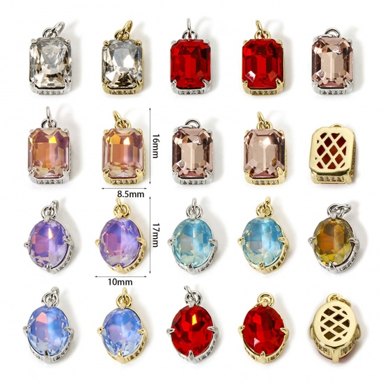 Picture of Eco-friendly Brass & Glass Geometric Charms Real Gold Plated Micro Pave Clear Cubic Zirconia